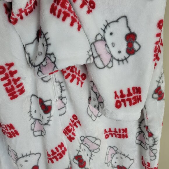Hello Kitty Hooded One Piece Pajamas Women's Size XL Fleece Zip Up Sleepwear - Picture 6 of 15